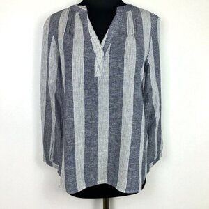 Old Navy Linen Blend Striped‎ Split Neck Top